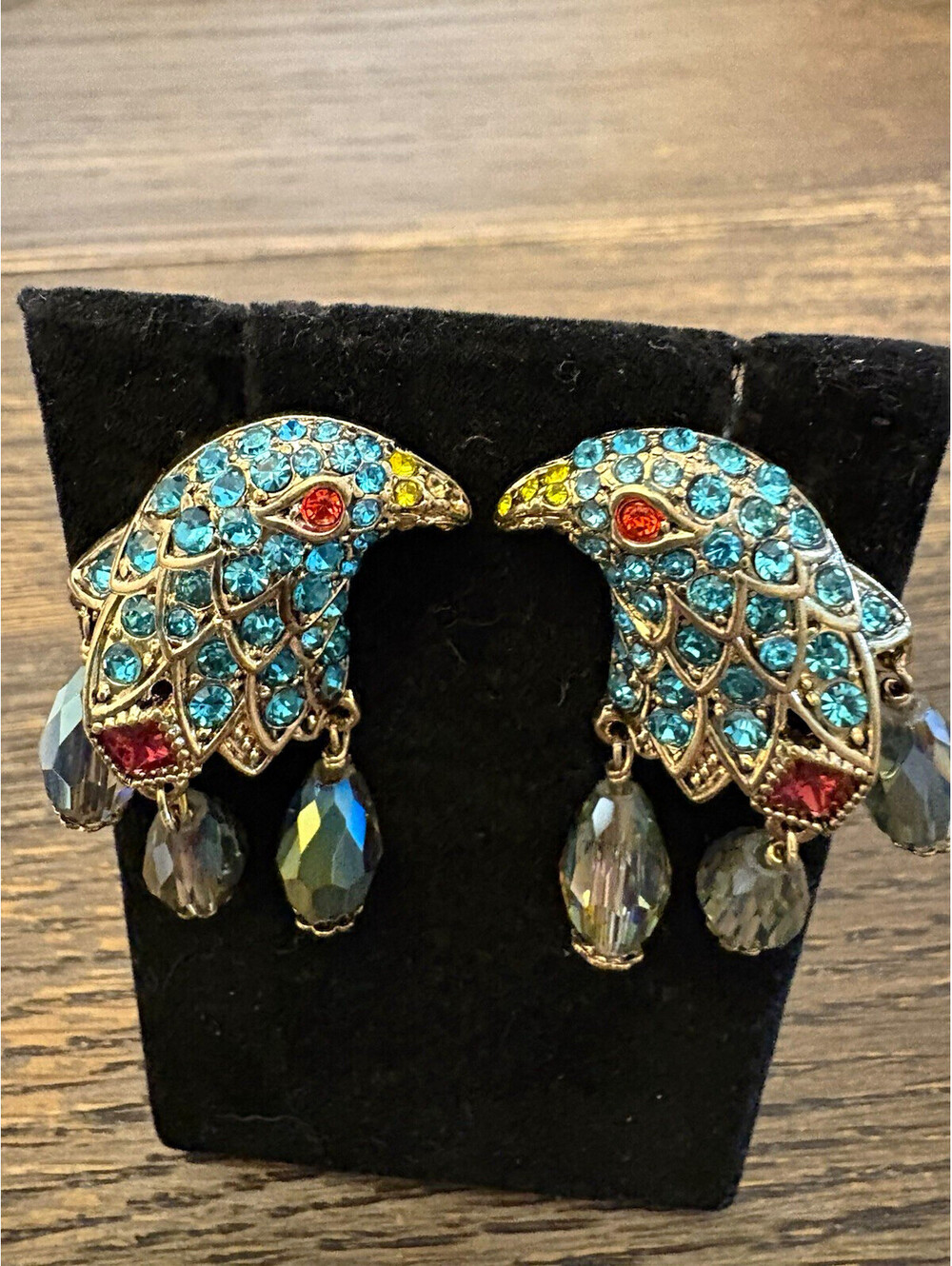 Eagle head rhinestone Dangle earrings signed